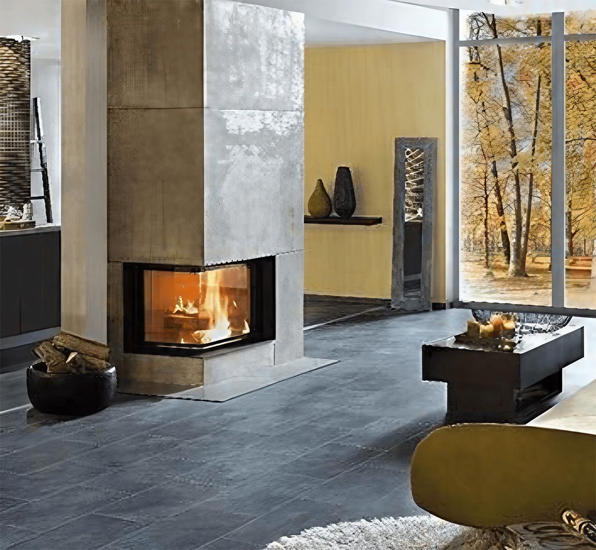 Warmwasserkamin in Betonoptik